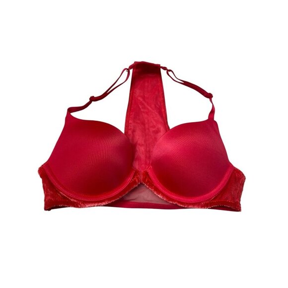 VICTORIA SECRET Very Sexy Push-Up 32A Bra Red Velvet Studded Front Closure Pad - Picture 1 of 8